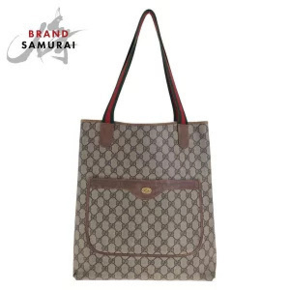 Gucci Sherry Tote Bag Shoulder Beige Brown GG Supreme Canvas Leather